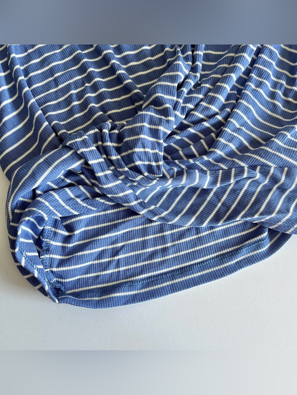 Marine Layer Lexi twist front top small rib blue stripe shorts sleeve tee soft - Picture 3 of 5
